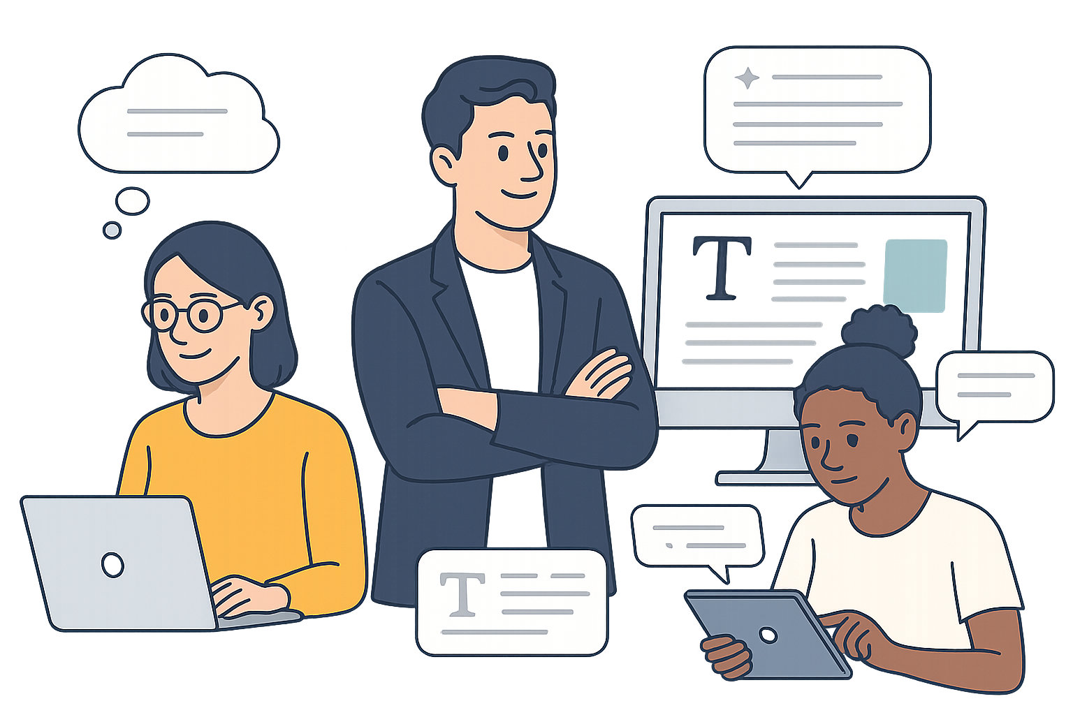 Image of a group of people writing and thinking about ideas